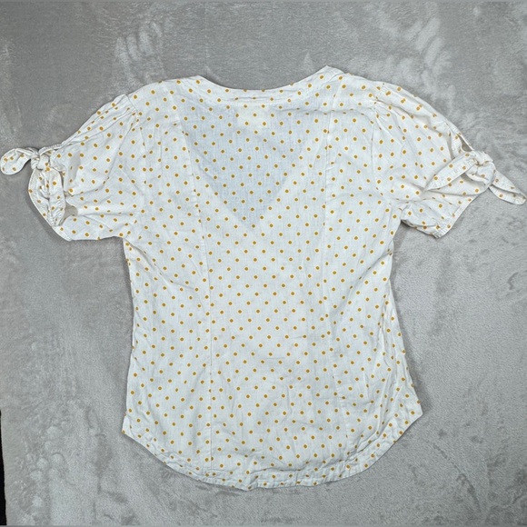 Anthropologie Maeve Linen Blend Louise Polka Dot Wrap Puff Sleeve Retro Top 4 - Picture 11 of 16